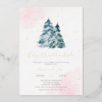Winter Girl Pink Gold Snowflakes Baby Shower Foil Invitation