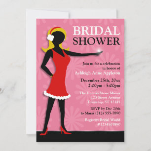 Winter Girl Red Dress Pink Bridal Shower Invitation