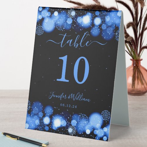 Winter Glam Xmas Holiday Wedding Blue Table Number Table Tent Sign