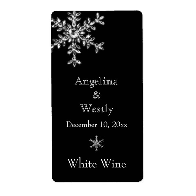 Winter Glamor Wedding Wine Label (black) (Front)