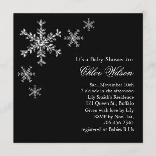 Winter Glamour Baby Shower Invitation on Black