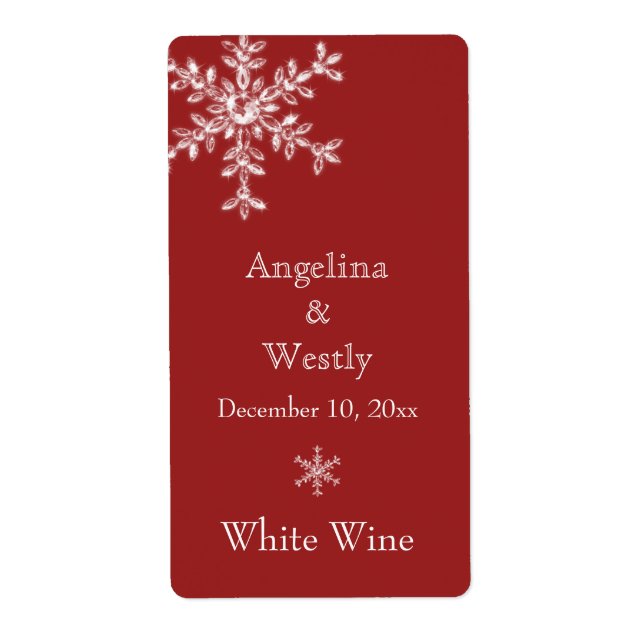 Winter Glamour Wedding Wine Label (red) (Front)