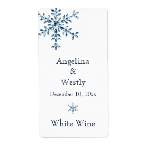 Winter Glamour Wedding Wine Label white