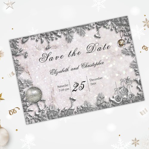 Winter Glitter Christmas Magical Wedding Save The Date