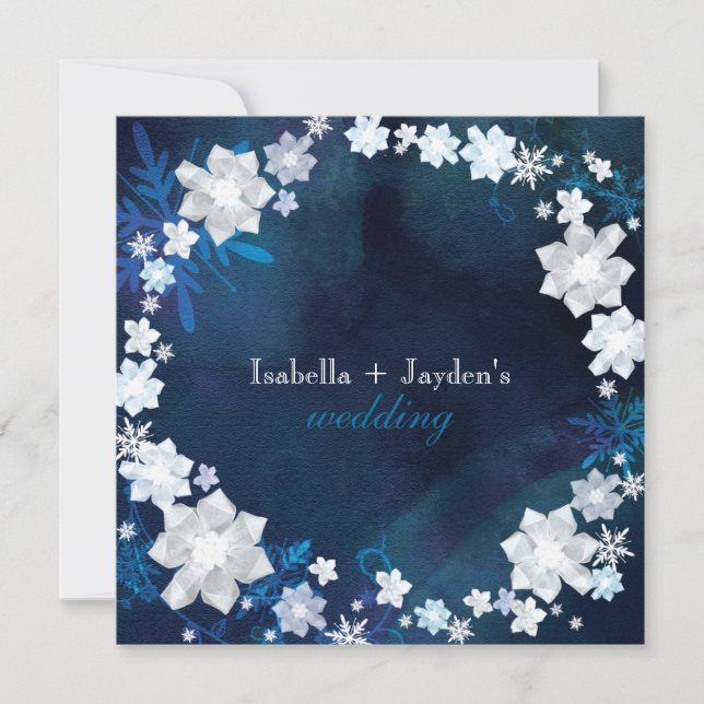 Winter Glitters Floral Wreath Wedding Invitation (Front)