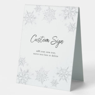 Winter Glittery Snowflake Custom Text Table Tent