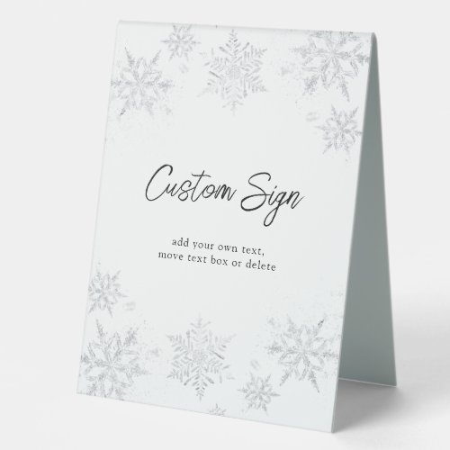 Winter Glittery Snowflake Custom Text  Table Tent Sign