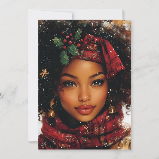 Winter Glow Afrocentric Queen – Holiday Art Card (Front)