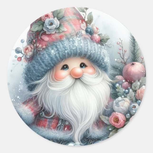 Winter Gnome Classic Round Sticker (Front)