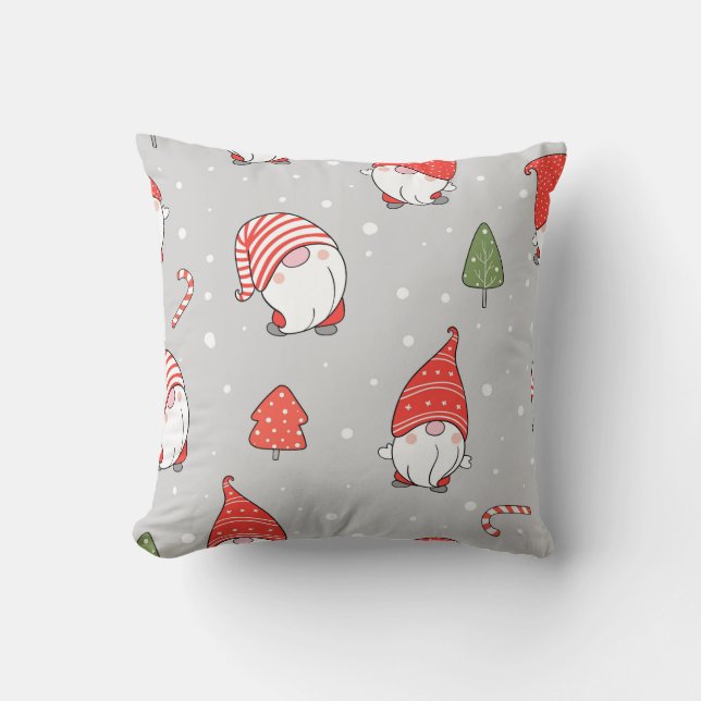 Winter Gnome Festive Seamless Pattern Throw Pillow (Front)