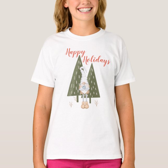 Winter Gnome Happy Holidays For Girl Matching T-Shirt (Front)