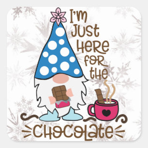 Winter Gnome I'm Just Here For The Chocolate Square Sticker