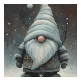 Winter Gnome in a Snowy Forest Faux Canvas Print