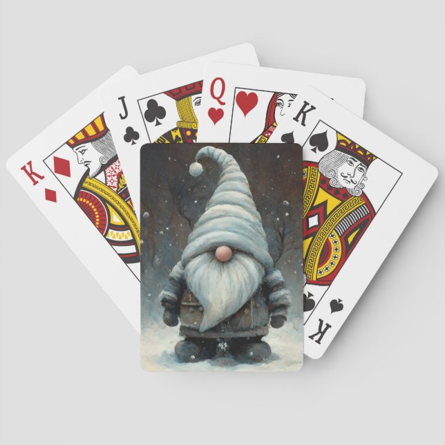 Winter Gnome in a Snowy Forest Poker Cards (Back)