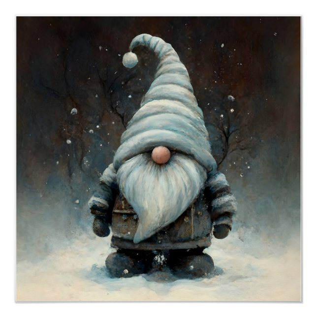 Winter Gnome in a Snowy Forest Poster (Front)