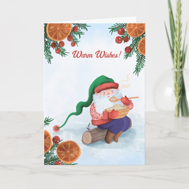 Winter Gnome in the Snow Holiday Card (Front)