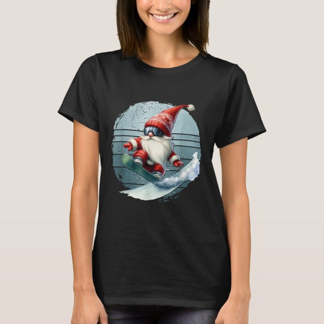 Winter Gnome Santa With Skiing Googles Retro Snowb T-Shirt (Front)