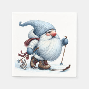 Winter Gnome Skiing With a Bunny Napkins