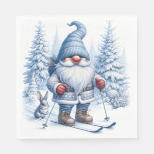 Winter Gnome Skiing With a Bunny Napkins