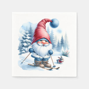 Winter Gnome Skiing With a Bunny Napkins