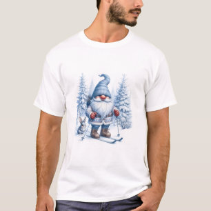 Winter Gnome Skiing With a Bunny T-Shirt