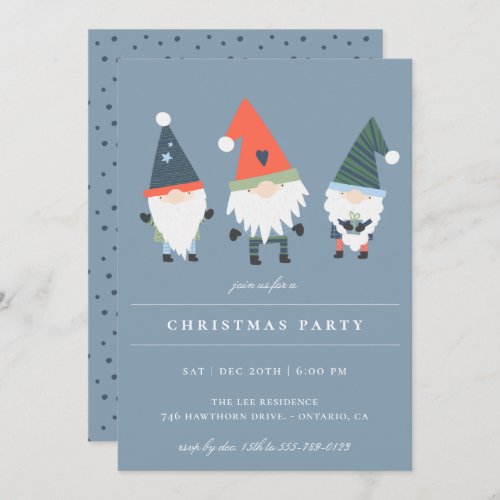 Winter Gnomes Blue Holiday Party Invitation
