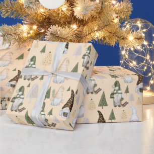 Winter Gnomes Forest Beige Wrapping Paper
