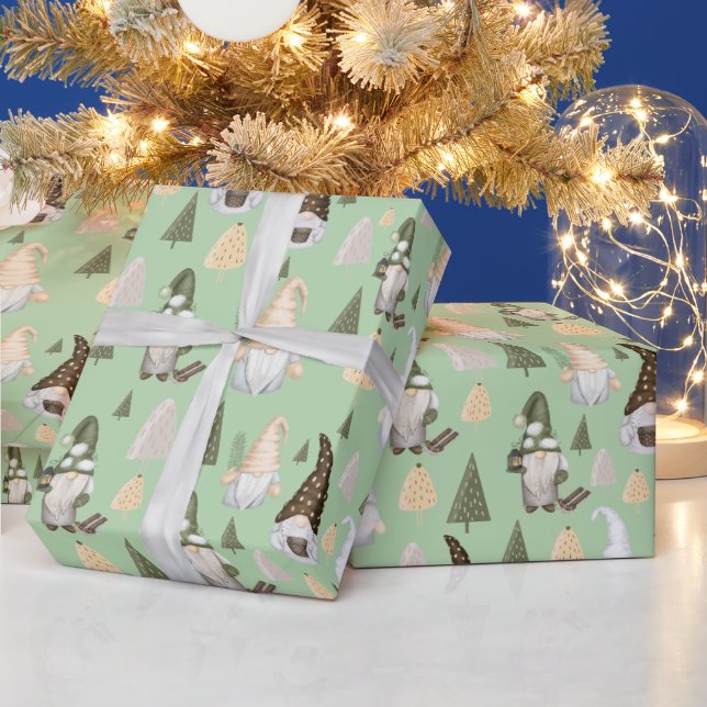 Winter Gnomes Green Wrapping Paper (Holidays)