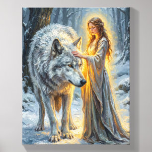 Winter Goddess & White Wolf Canvas Photo Tile