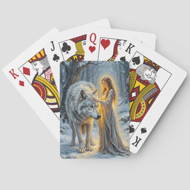 Winter Goddess & White Wolf Poker Cards (Back)