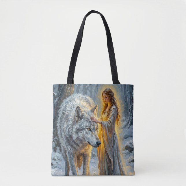 Winter Goddess & White Wolf Tote Bag (Front)