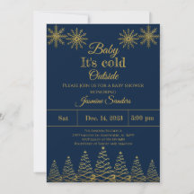 Winter Gold and Navy Snowflake Baby Shower