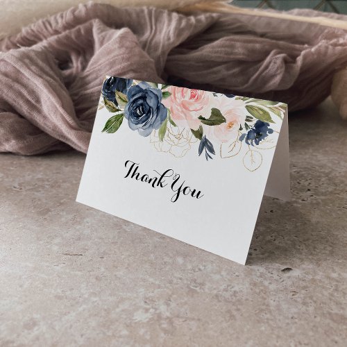 Winter Gold Floral Folded Wedding Thank You Card
