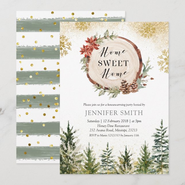 Winter Gold Forest Housewarming Party Invitation (Front/Back)