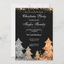 Winter Gold Glitter Christmas Tree Party Invitatio Invitation