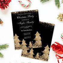 Winter Gold Glitter Christmas Tree Party Invitation