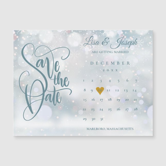 Winter Gold Heart Calendar Save the Date (Front)