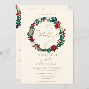 Winter gold ivory all in one calligraphy wedding invitation