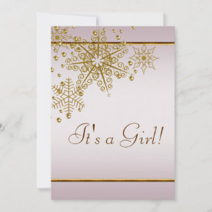 Winter Gold Pink Snowflakes Baby Girl Shower Invitation