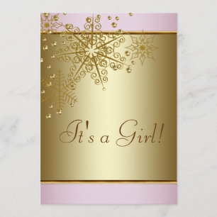 Winter Gold Pink Snowflakes Baby Girl Shower Invitation