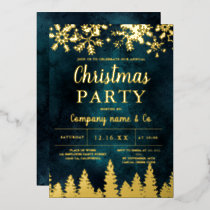 Winter gold snow pine green corporate Christmas Foil Holiday Card