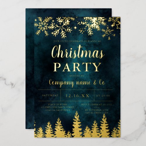 Winter gold snow pine green corporate Christmas Foil Holiday Card