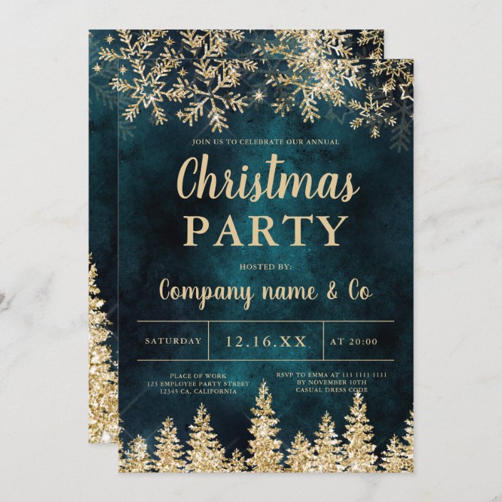 Winter gold snow pine green corporate Christmas Invitation | Zazzle.com