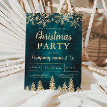 Winter gold snow pine green corporate Christmas Invitation