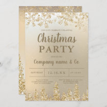 Winter gold snow pine metallic corporate Christmas Invitation