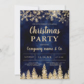 Winter gold snow pine navy corporate Christmas Invitation (Front)