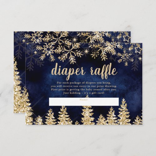 Winter gold snow pine navy diaper raffle baby enclosure card