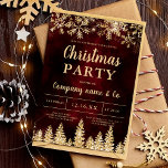 Winter gold snow pine red corporate Christmas Invitation<br><div class="desc">Time to celebrate the holiday season and Christmas with this luxury gold glitter snowflakes sparkles and gold glitter pine tree forest on an elegant festive red burgundy watercolor background,  featuring a modern cool script font typography,  perfect for Christmas corporate business party,  employees parties and more!</div>