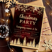 Winter gold snow pine red corporate Christmas Invitation