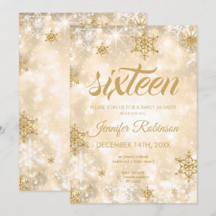 Winter Gold Sweet 16 Glitter Sparkle Invitation